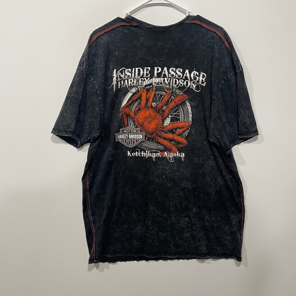 Harley Davidson Inside Passage Crab Graphic T Shirt Black Acid Wash Mens XL - Picture 5 of 9